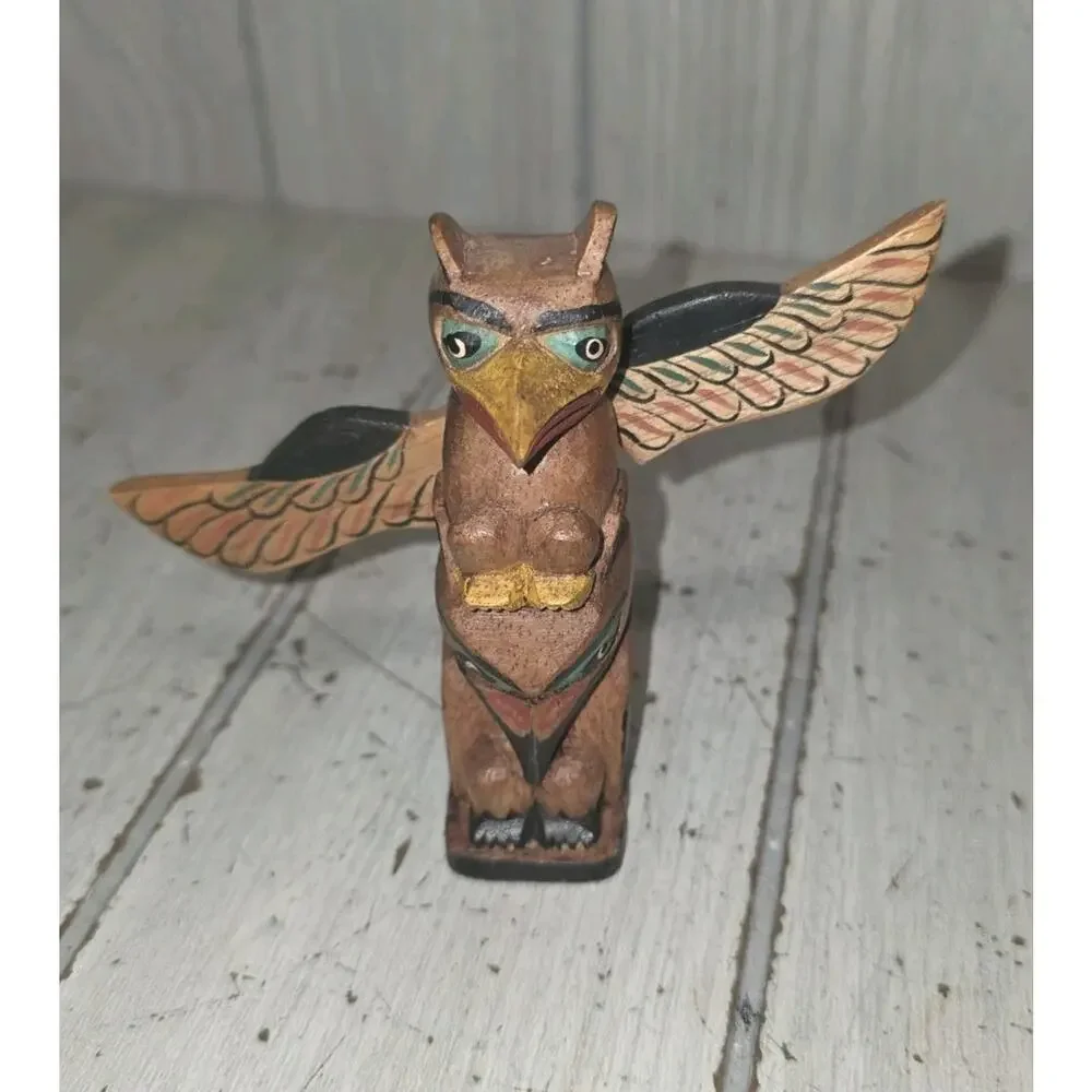 Vintage Alaskan Hand Carved Cedar Totem Pole 4